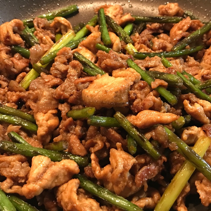 豚肉とにんにくの芽の味噌炒め